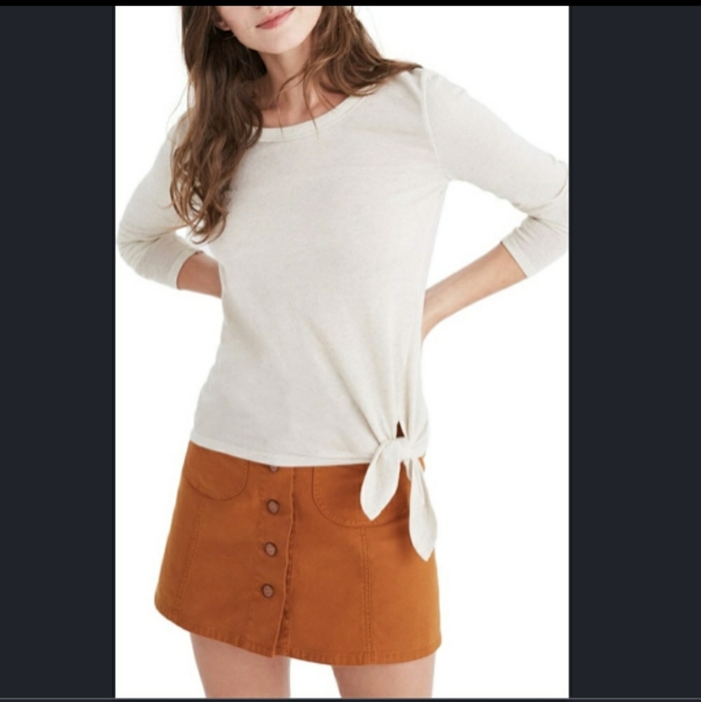 Madewell soundcheck side tie linen blend‎ top cream wheat color size small